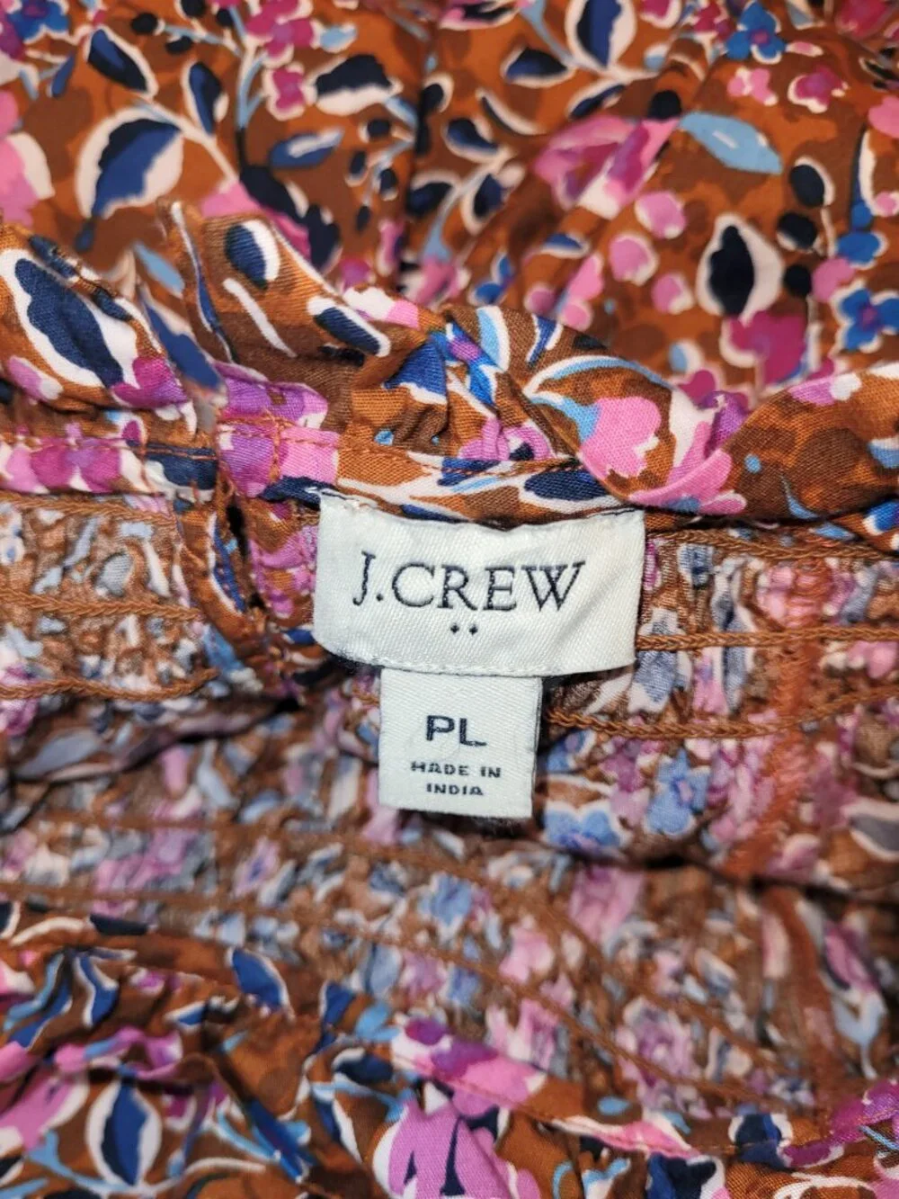 J. Crew Floral Smocked Neck 3/4 Sleeve CottonTop